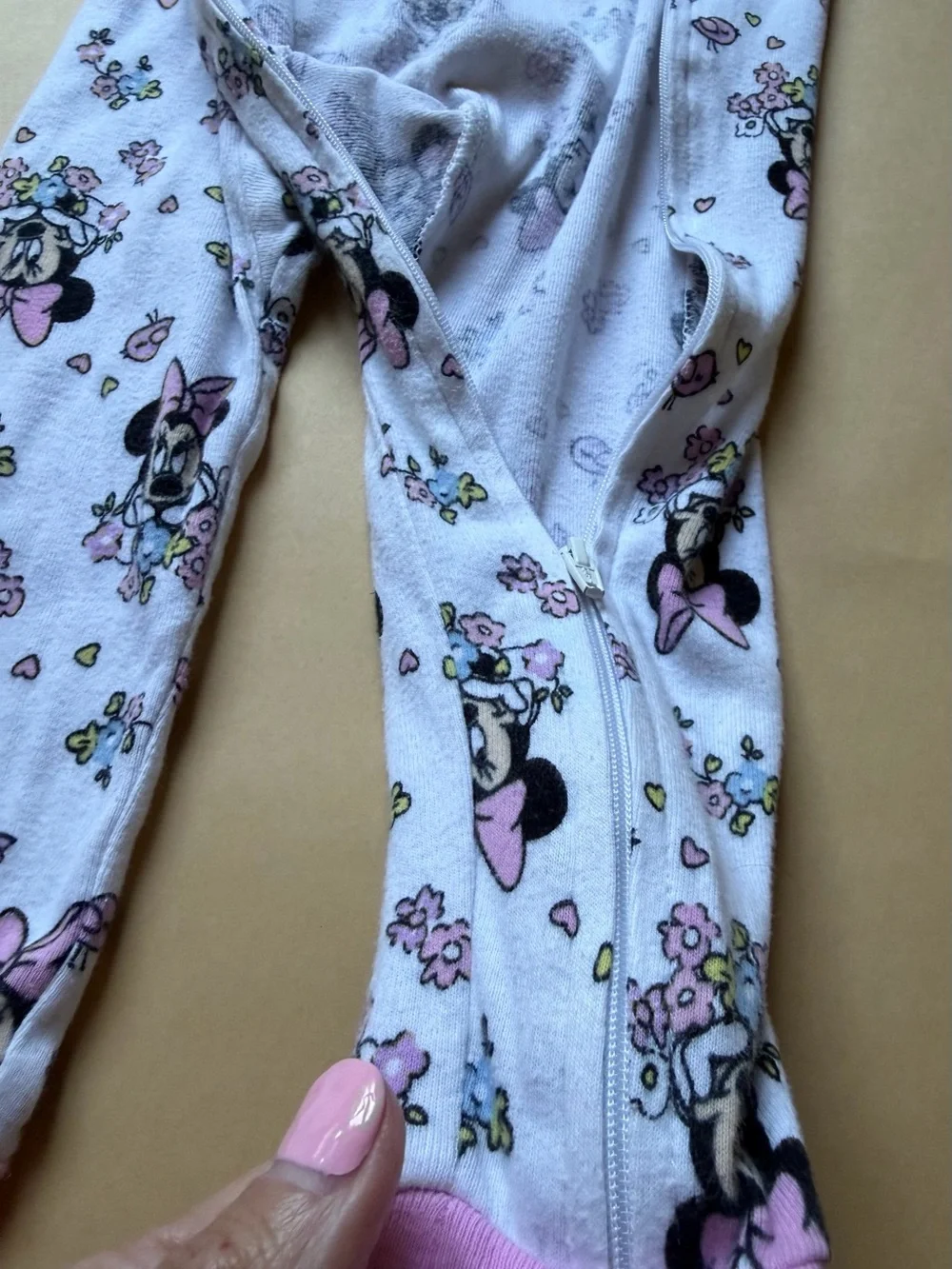 Disney Minnie Mouse Floral Footed Pajamas Girls Pink, Soft White 2T